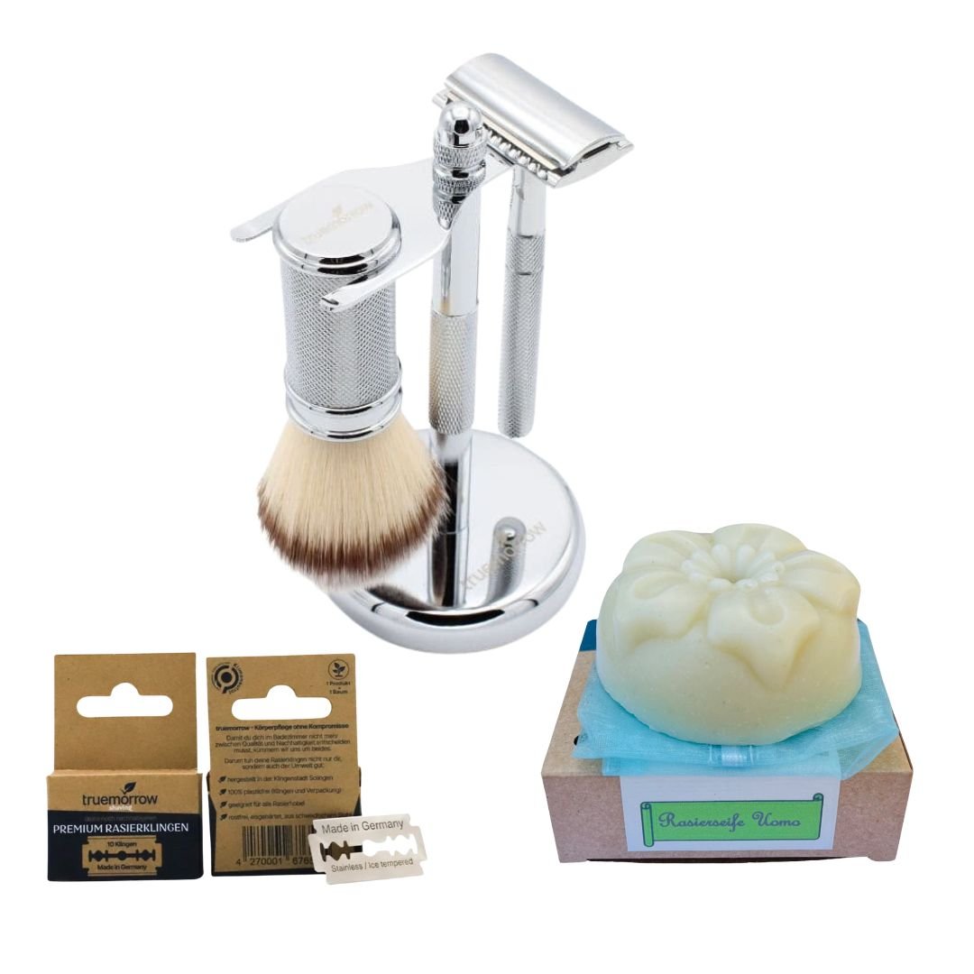 Rasier-Set aus Metall | inklusive 10 Ersatzklingen - #shop_name